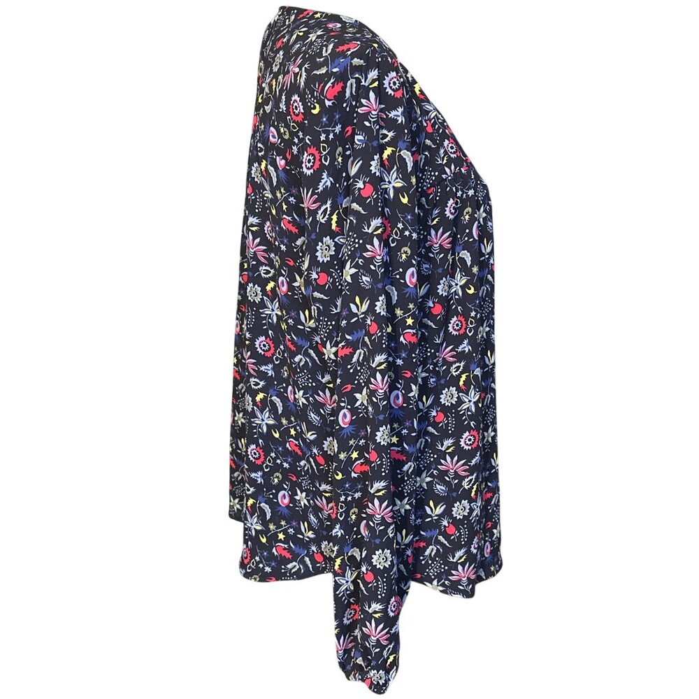 Gap Black Long-Sleeve Floral Print Blouse With Split Neckline Womens Size L - Picture 3 of 6